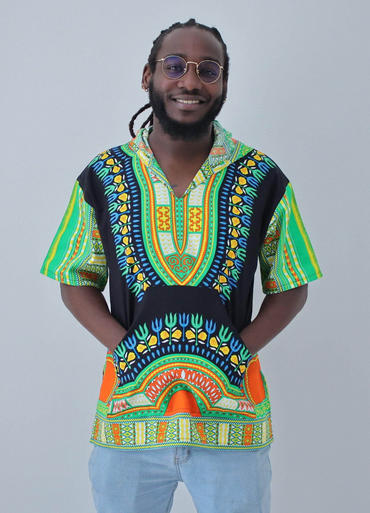 African Dashiki Unisex Shirt - Black Windbreaker Hoody Short Sleeve