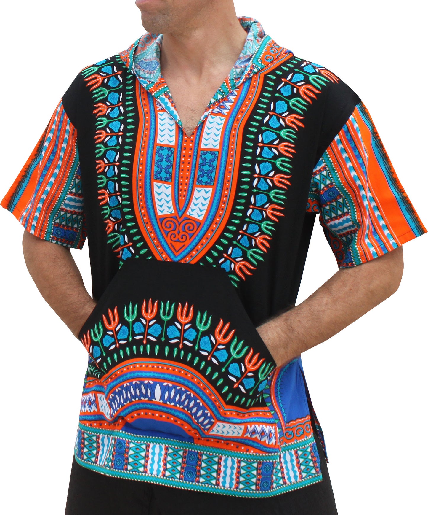 African Dashiki Unisex Shirt - Black Windbreaker Hoody Short Sleeve