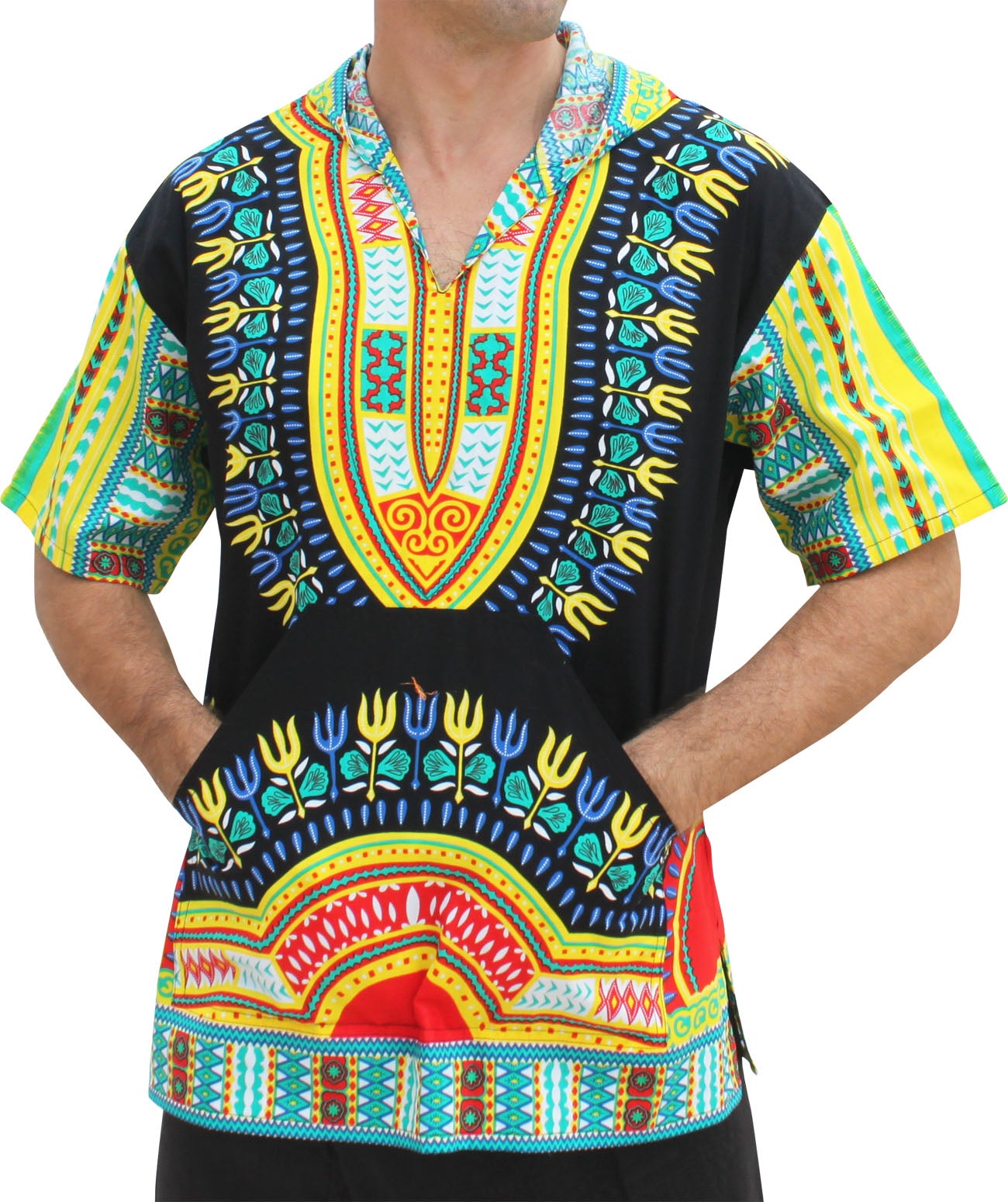 African Dashiki Unisex Shirt - Black Windbreaker Hoody Short Sleeve