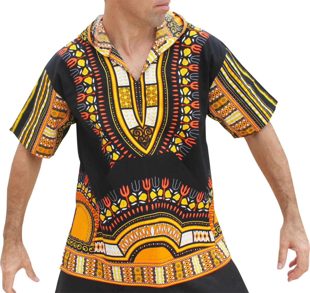 African Dashiki Unisex Shirt - Black Windbreaker Hoody Short Sleeve