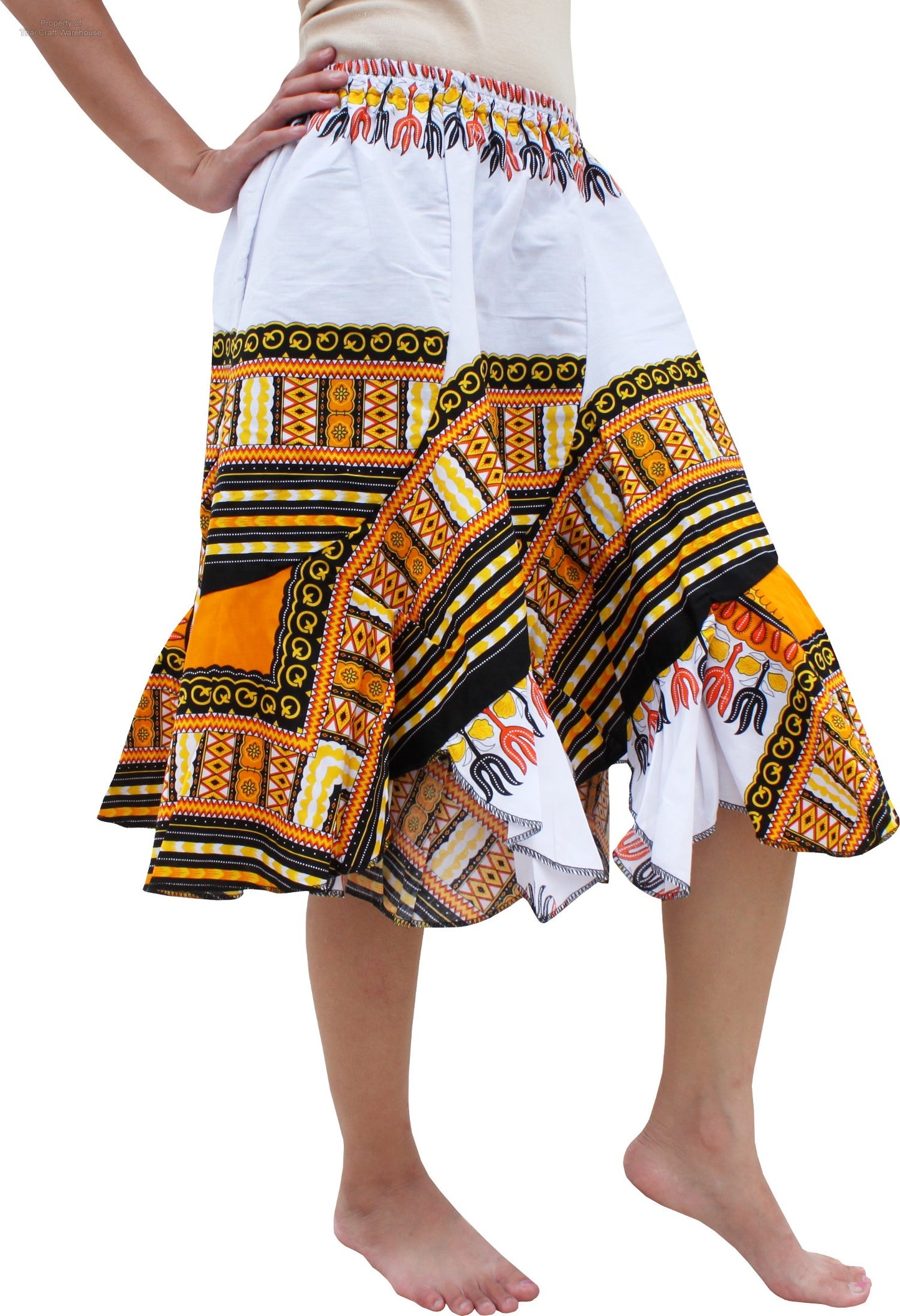 African Dashiki Short Gypsy Skirt - Patchwork Angle Carved