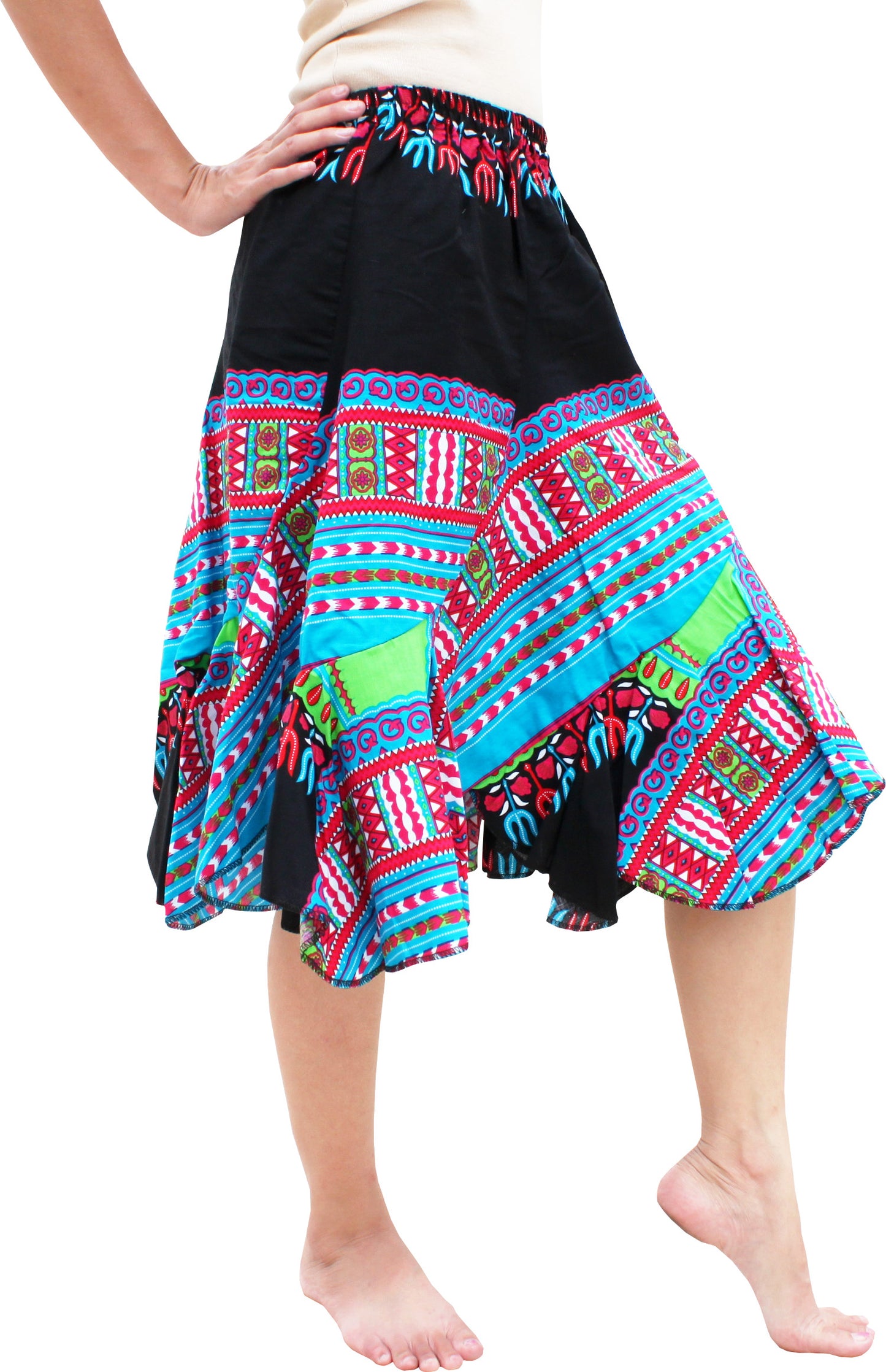 African Dashiki Short Gypsy Skirt - Patchwork Angle Carved