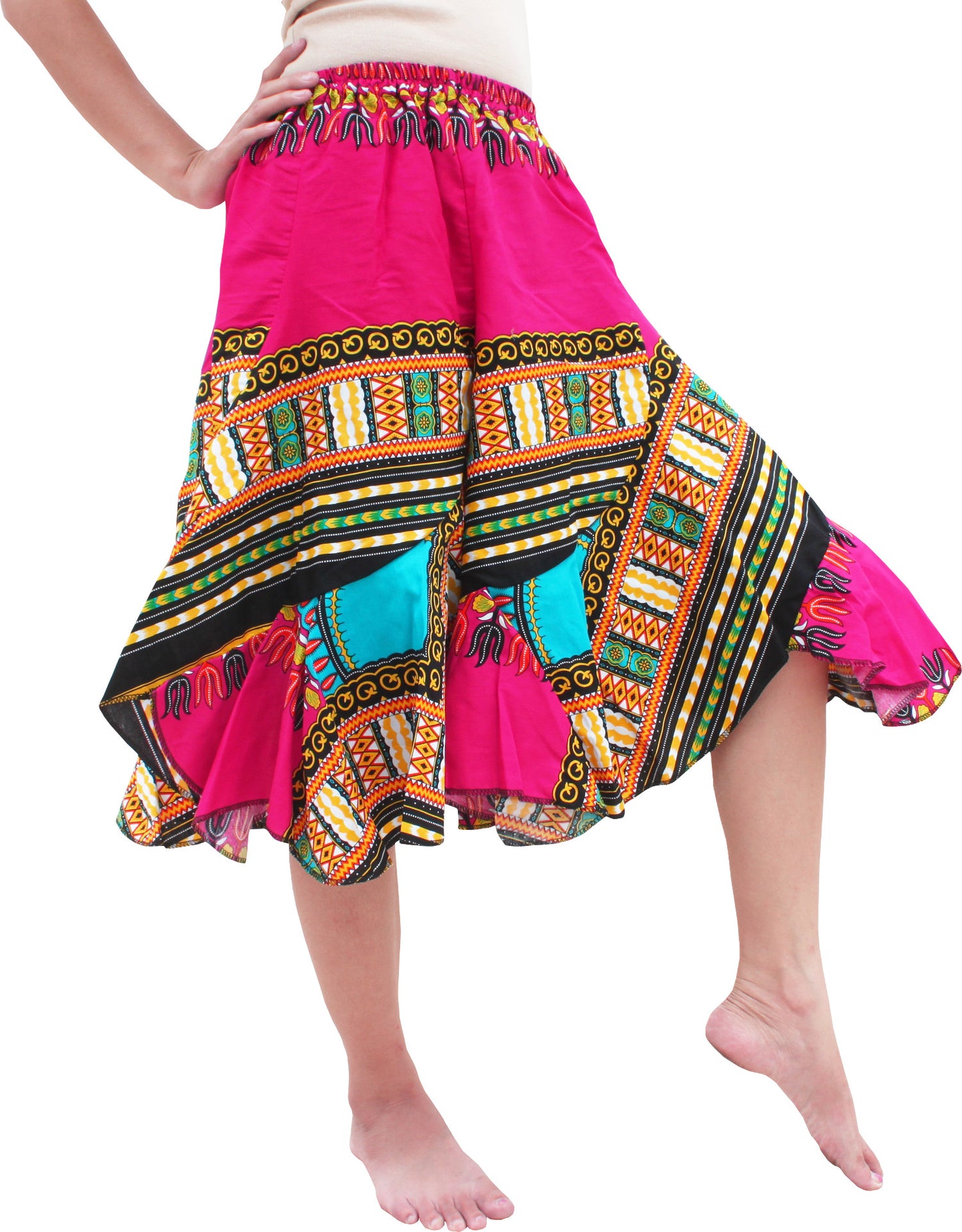 African Dashiki Short Gypsy Skirt - Patchwork Angle Carved