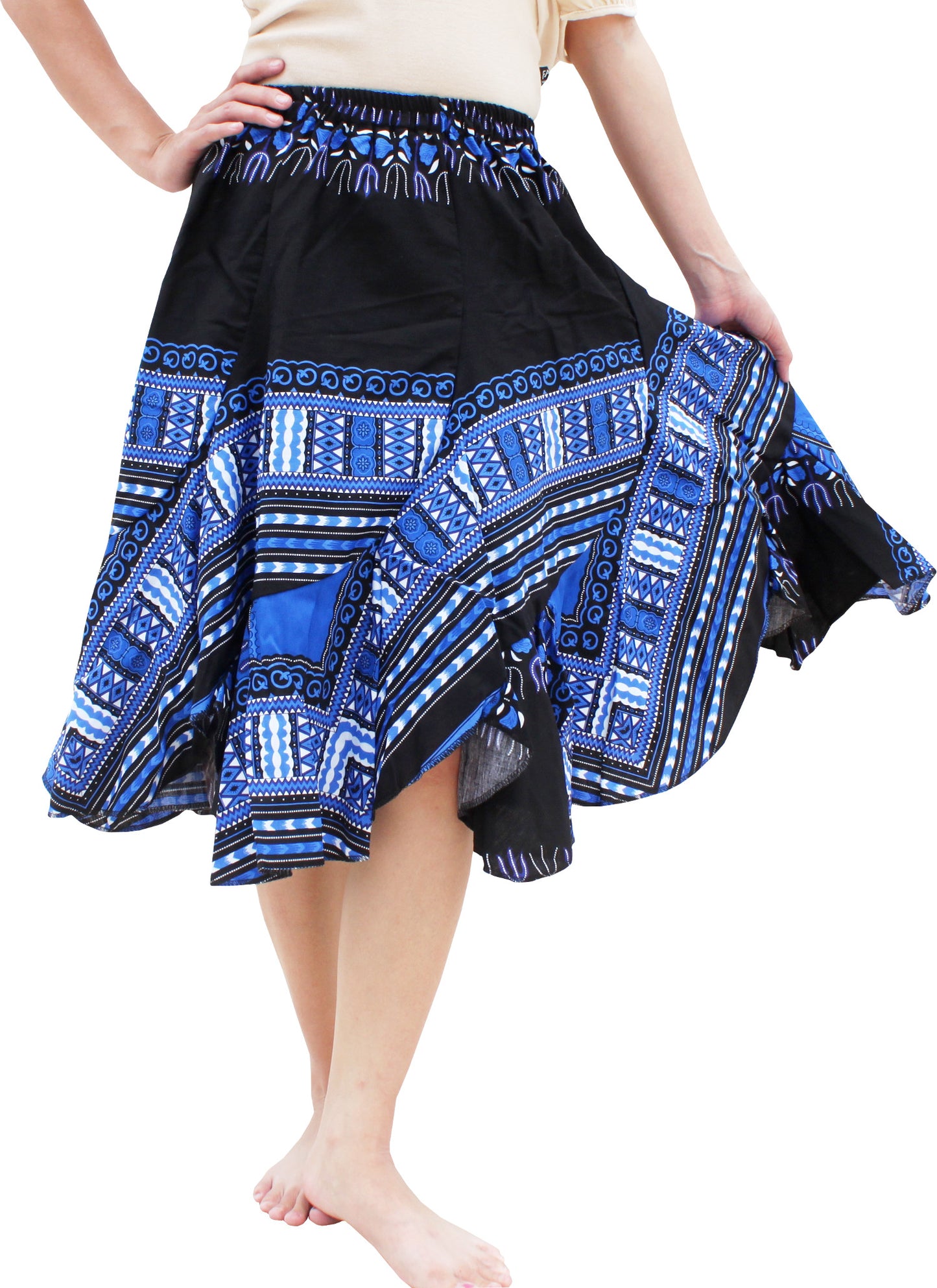 African Dashiki Short Gypsy Skirt - Patchwork Angle Carved