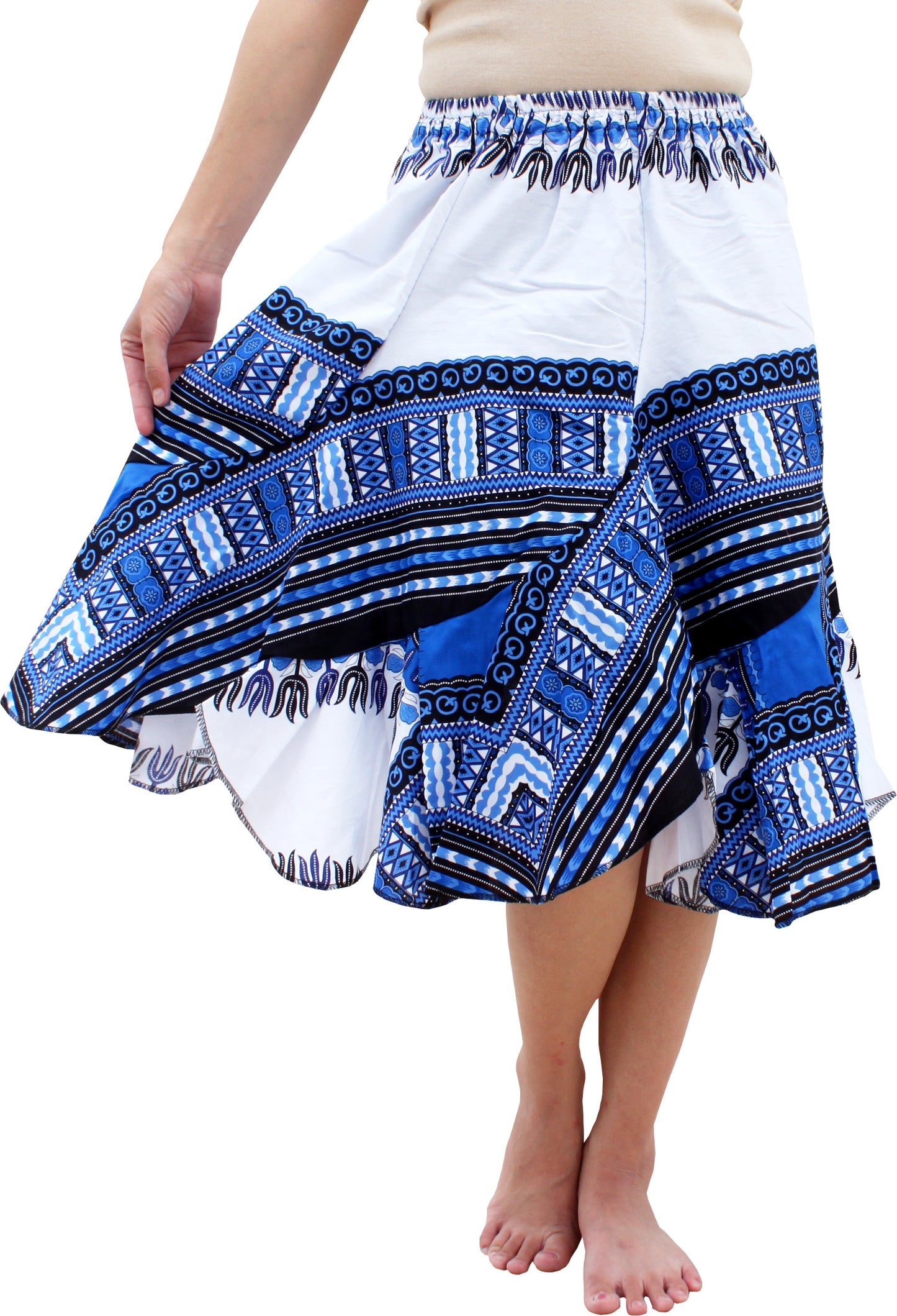 African Dashiki Short Gypsy Skirt - Patchwork Angle Carved