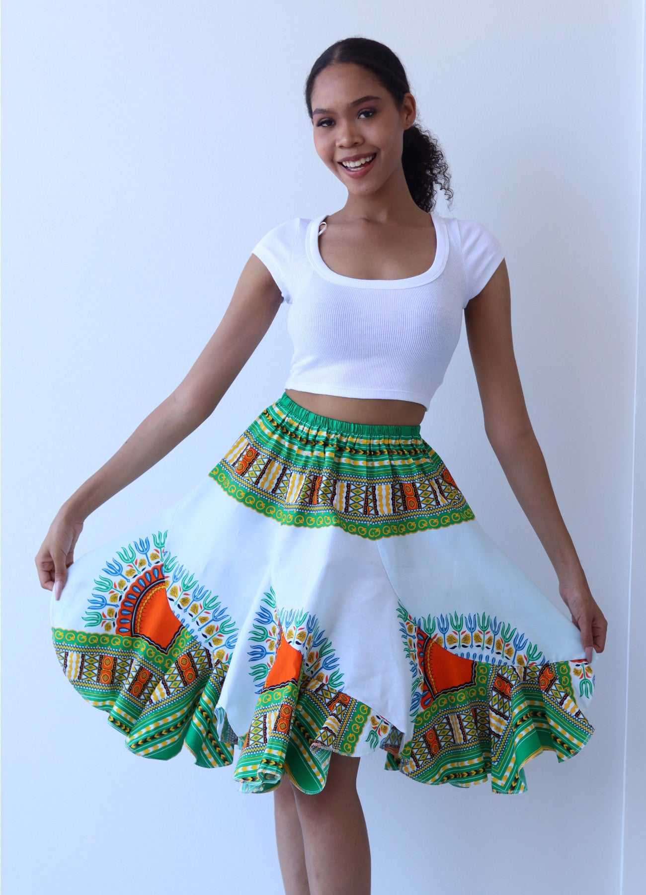 African Dashiki Short Gypsy Skirt - Patchwork Angle Carved