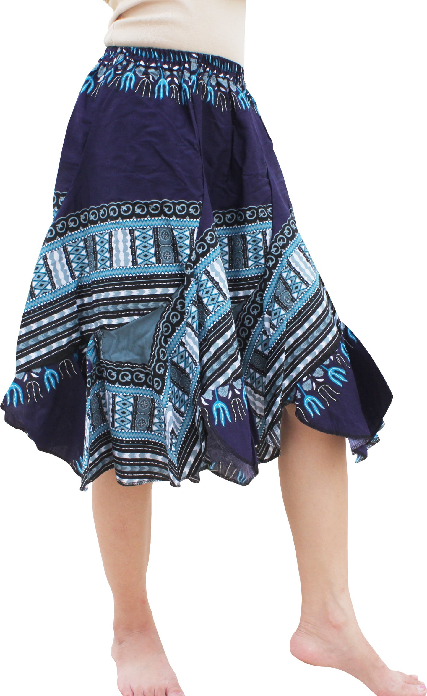 African Dashiki Short Gypsy Skirt - Patchwork Angle Carved