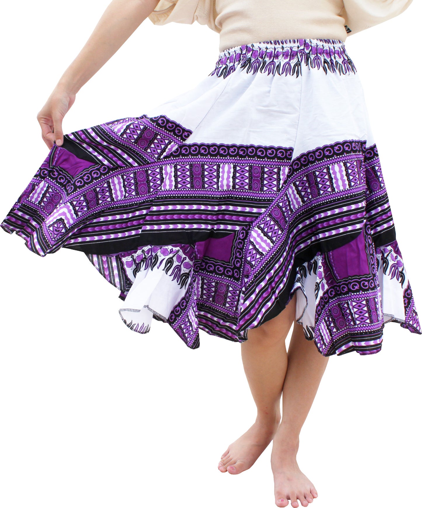 African Dashiki Short Gypsy Skirt - Patchwork Angle Carved