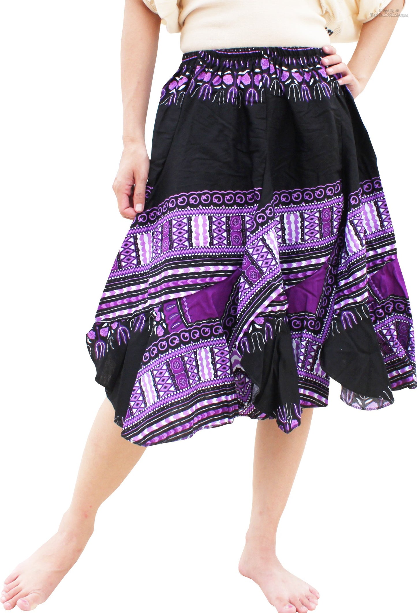 African Dashiki Short Gypsy Skirt - Patchwork Angle Carved