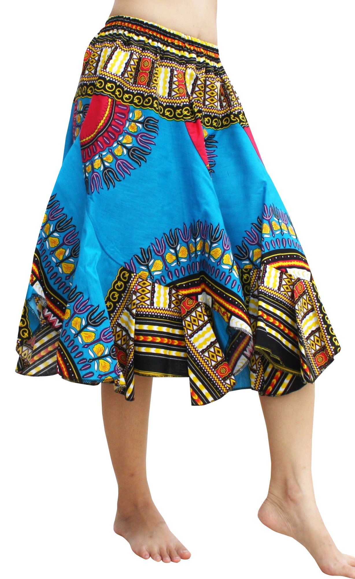 African Dashiki Short Gypsy Skirt - Patchwork Angle Carved