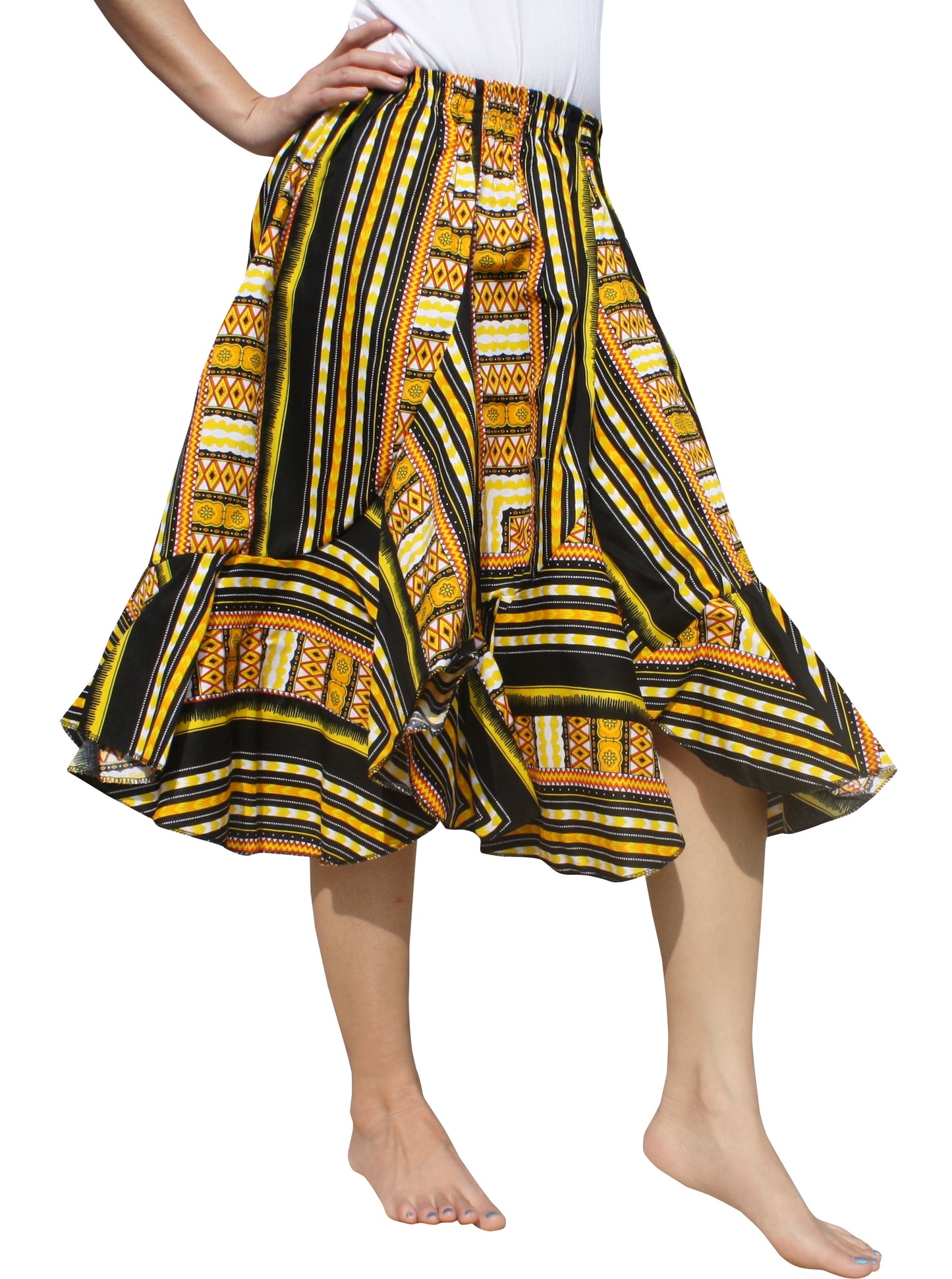 African Dashiki Short Gypsy Skirt - Patchwork Angle Carved